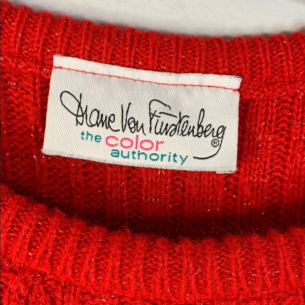 Vintage DVF cable knit red glitter sweater M Diane von furstenberg - Picture 2 of 7